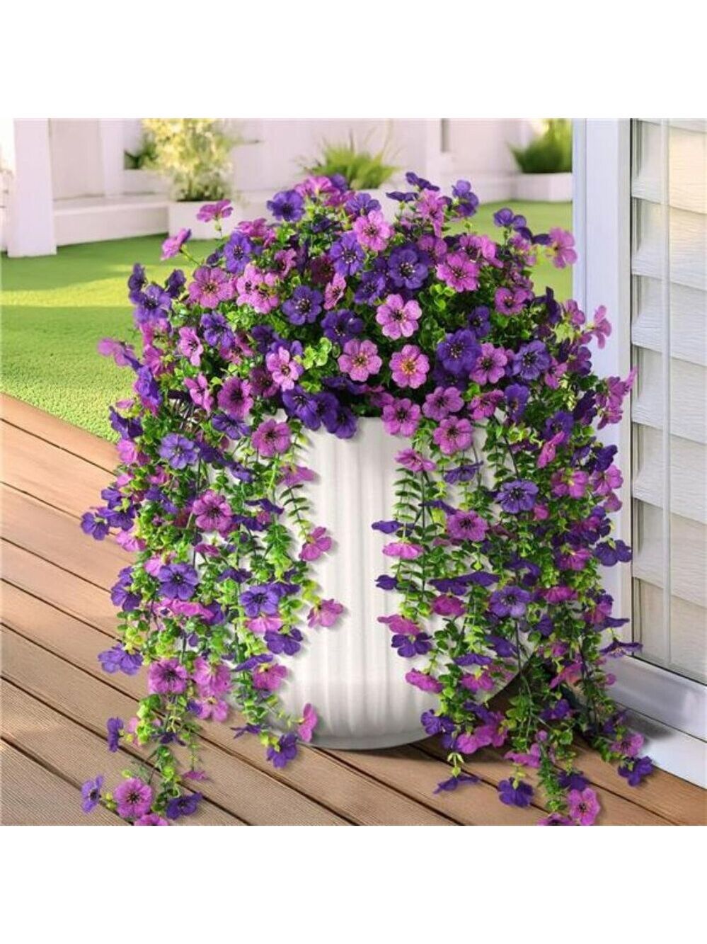 Artificial hanging flowers outdoor UV resistant faux plants porch decor purple
